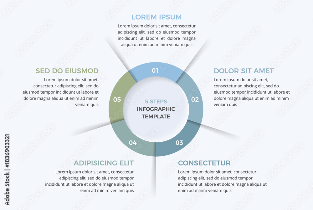 Circular chart infographic with five numbered segments Stock Vector ...