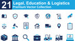 © Alhamd Studio - Set of blue legal education and logistics vector icons for delivery and university.