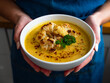 © Jacek Chabraszewski - Woman holding bowl with cauliflower cream soup, close-up