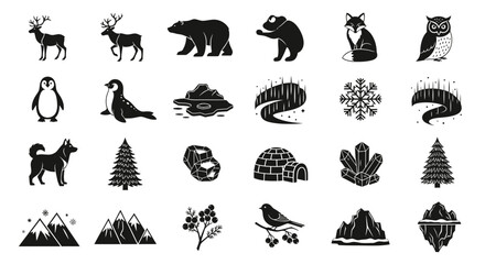 Naklejka na meble A Unique Portfolio of Black Vector Silhouettes Featuring Arctic Wildlife for Christmas Themes.svg