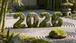 © ibhonk - Stone numerals overgrown with green moss display the year twenty twenty six in a tranquil raked sand garden