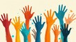 © dreamer - A vibrant illustration of diverse hands raised in various colors, symbolizing unity, participation, and collective expression.