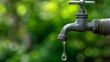 © Plaifah - Rusty Water Faucet with Dripping Water Against a Blurred Green Background Symbolizing Nature, Conservation and Household Maintenance