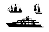 Set of three boat on transport background
