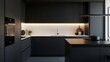 © GlambGarb - Modern minimalist kitchen interior design with dark cabinetry and glowing led lighting