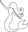 © Muhammad - Mermaid thin line outline icon for minimal UI, fantasy branding, ocean visuals, and children’s art.