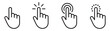 © Mr. Stocker - Set of hand gesture symbols showing tap, click, touch interaction, selecting or pressing actions with minimal outline design for interfaces, apps, buttons and digital user interaction – stock vector