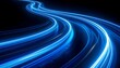 © Zaeem - Digitally rendered glowing blue light trails curving through dark background, resembling high-speed data transmission lines or futuristic fiber optic highways with motion particles and sleek connectiv
