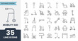 © MochamadIman - Mobility aid line icons set with editable stroke. Containing wheel chair, walker, knee, crutches, cane and more. Vector illustration