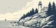 © Graphic - Minimal Acadia rocky coastline vector