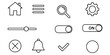 © Md Arif Babu - Collection of essential user interface icons, including home, menu, search, settings, slider, toggle switches, close, bell, checkmark, and circle for app and web design