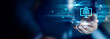 © Shevon - E-Learning concept, Businessman hold E-Learning icon. online courses, virtual training, knowledge sharing, remote education, digital classrooms, skill development