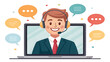 © rafe - Smiling cartoon man in suit with headset on laptop