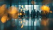 © Taiwo - Blurry people working crowded office. Business people mingling, busy office business center with a light bokeh effect. Modern office meeting room business blurred office scenery background.