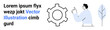 © robu_s - Gear representing settings, person gesturing an idea, blue leaf for creativity, text for content space. Ideal for teamwork, innovation, settings, creativity, explanation tech guide simple landing