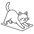 © CrazyJuke - Cat Yoga Pose: A minimalist monochrome illustration of a relaxed cat in a yoga pose. the cat stretching on a yoga mat. showcasing mindfulness, well-being, and serene moments.