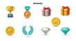 © Muttaqin - Collection of golden trophies, medals, gift boxes, coins, laurel wreaths, and diamonds representing rewards and achievements