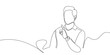 © Proongnee - Smart man pointing his finger upwards in one continuous line. simple linear style. Doodle vector illustration Editable stroke.