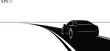 © Naveed Khan - Black silhouette of a sports car driving away on a curved road, isolated on white background