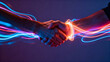 © 11 - Dynamic Handshake with Neon Light Trails Representing Unity and Collaboration