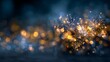 © Ameer - Gold and dark blue fireworks with sparkling bokeh on New Year eve abstract festive holiday background with copy space