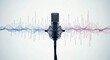 © Ujung Jarum - Generative AI studio microphone with abstract soundwaves for podcast branding and vocal frequency visuals.