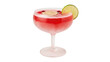 © Eva - Isolated cocktail in coupe glass, lime garnish, red liquid, festive celebratory mixed drink