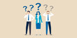 © SreemotiRaba - Three business people pondering with question marks above their heads