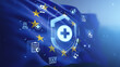 © ImageFlow - European healthcare protection concept with digital medical icons and EU flag background representing health data security and insurance system integration.