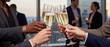© smth.design - Business professionals toasting with champagne flutes at corporate celebration in modern high rise office during elegant evening event