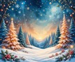 © karloss2006 - delicados copos de nieve, majestuosos árboles de Navidad, adornos brillantes y acebo exuberante, sobre un fondo vibrante de colores cálidos y alegres