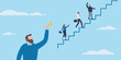 © Sanjoy - People climbing a staircase leadership encouragement and business growth concept illustration