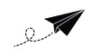 © Tm Studio - A simple black silhouette of a paper airplane in flight with a dotted trail
