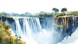 Victoria Falls. Victoria Falls hand drawn watercolor illustration on white background