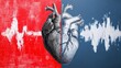 © Faisal - Heart art with dualistic contrast, half warm red, half cool blue, with waveform overlays