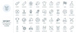© lembergvector - Sport thin line icons set vector illustration. Outline sportswear and equipment for training boxing and skiing, trophy in challenge competition of tennis and basketball, soccer and volleyball