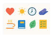 © Igor - Colorful icons: heart, sun, clock, yoga mat, coffee, book, leaf, checklist