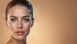 © Vadym - Woman face shows skin analysis with glowing blue digital lines and dots. Futuristic facial mapping tech applied to perfect complexion for beauty and medical purposes. Research and wellness.