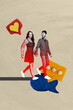 © deagreez - Sketch art trend banner collage of two happy girl guy family couple love story walk bubble communication blogging relationship