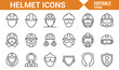 © SAKINA - Industrial Helmet Line Icons Depicting Safety Masks, Hardhats, Goggles, Protective Shields, and Equipment