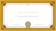 © Shoaib designer  - Blank certificate template with ornate Yellow border and gold seal, on white background.