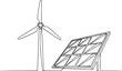 © abdelrahman - Continuous one line drawing of wind turbine and Solar panel vector illustration. Editable outline