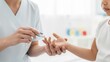 © W.O.W - Woman nurse checking blood sugar level of kid. Medical healthcare procedure for diabetes monitoring in child. Health checkup and examination.