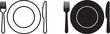 © PixelSaga MH2  - Plate Fork and Knife Icon Outline and Silhouette on White Background cutlery dining on transparent background