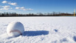© A2Z AI  - A baseball sits on a snowy field under a blue sky, awaiting the spring thaw. The sun casts shadows on the pristine white snow, hinting at warmer days to come, the thrill of a summer game.