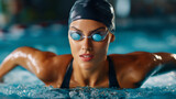 Female solo synchronized, swimmer rising water, dramatic pose personal, expression sport aquatic, performance solo athleticism, youth confidence grace, under pressure display, face