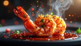 Flavorful cooked crustaceans are presented resting in a rich sauce with rising steam