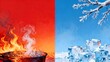 © Adobe - Split concept of fire and ice showing extreme heat versus frozen cubes