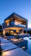 © NurUl - Modern Luxury Home with Infinity Pool at Dusk.