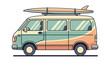 © AYSHA AHSAN - A colorful retro van with a surfboard on the roof for a perfect summer beach trip Vector, illustration